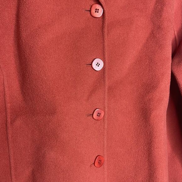 TALBOTS Jacket Coat Size 16 Petites 100% Wool Orange Button Front Blazer - Picture 4 of 11